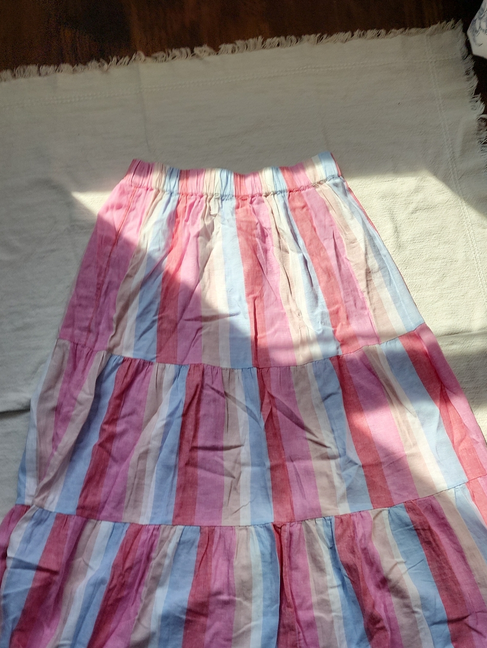 LOFT Pink Blue Striped Tiered Maxi Skirt